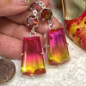 💕🎈bicolor sterling silver earrings pink and yellow